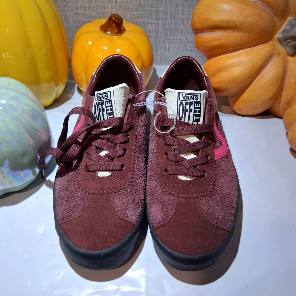 Vans Maroon Suede Sneakers with Pink Side Stripe